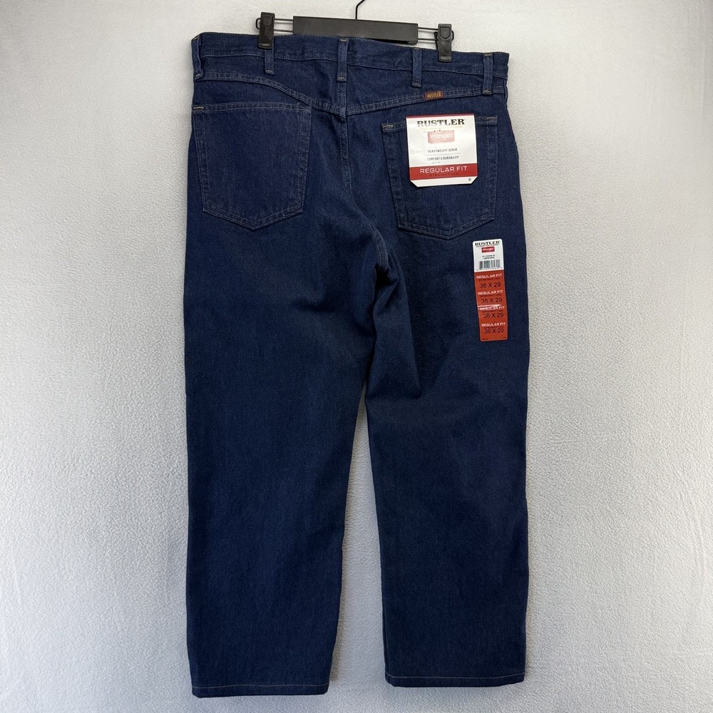Wrangler Rustler Jeans men's 36x29 FITS 36x26 Altered Blue Dark Work Straigh NEW